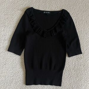 INC International Concepts minimalist old money Black Ribbed Top S